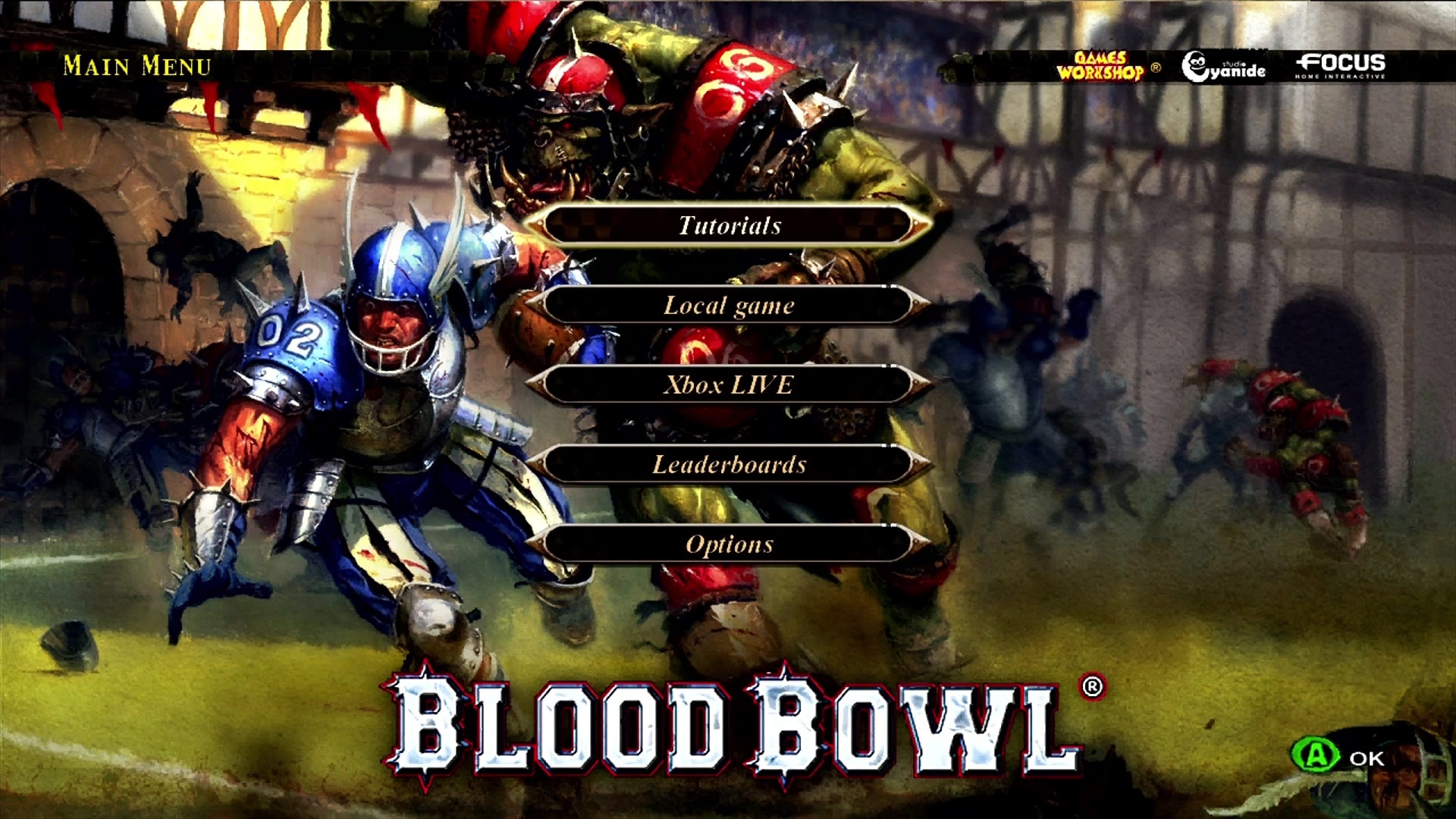 Blood Bowl title screen for Xbox 360